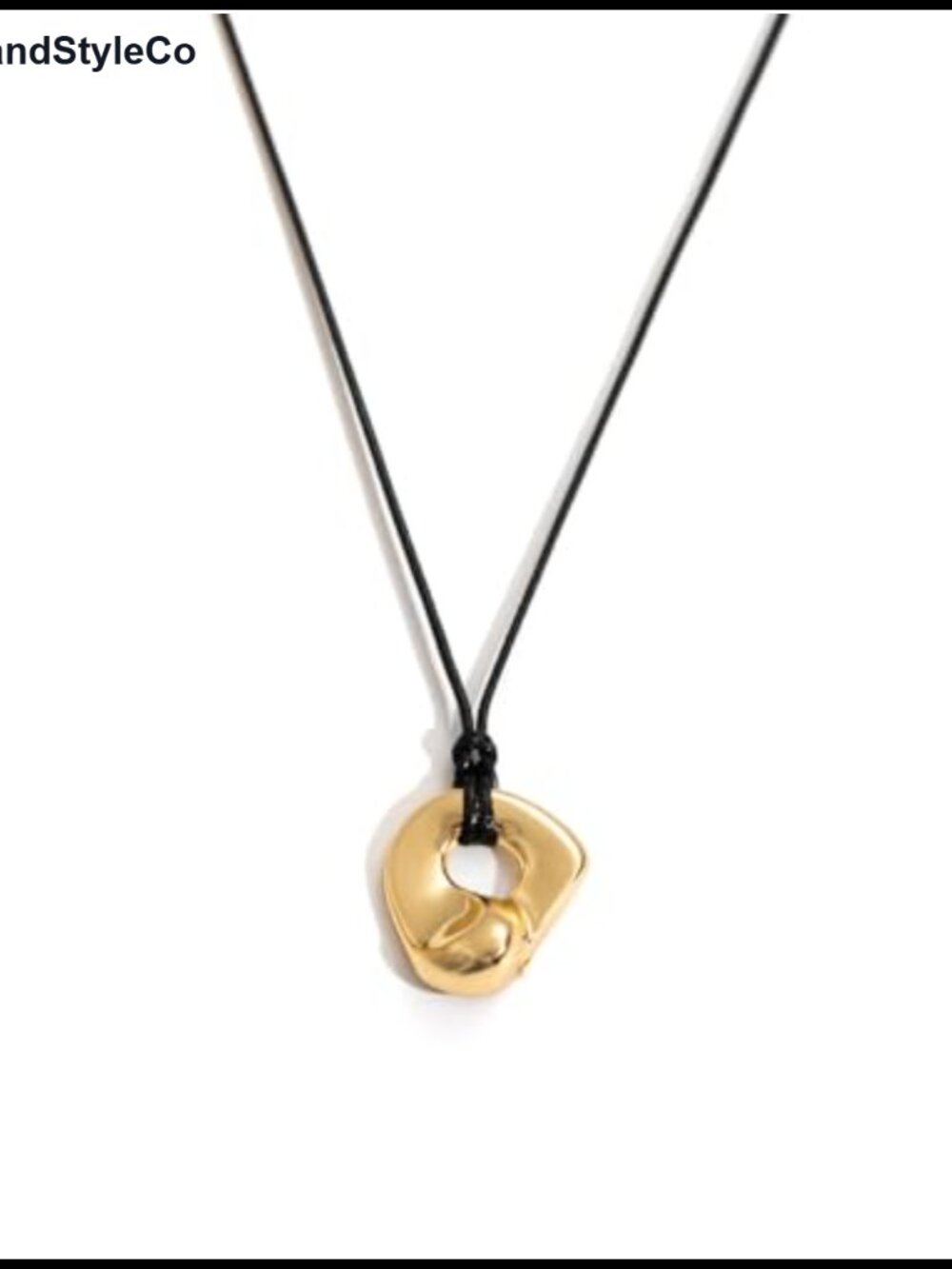 Gold Tone Abstract Pendant Necklace Long Black Cord Women Jewelry